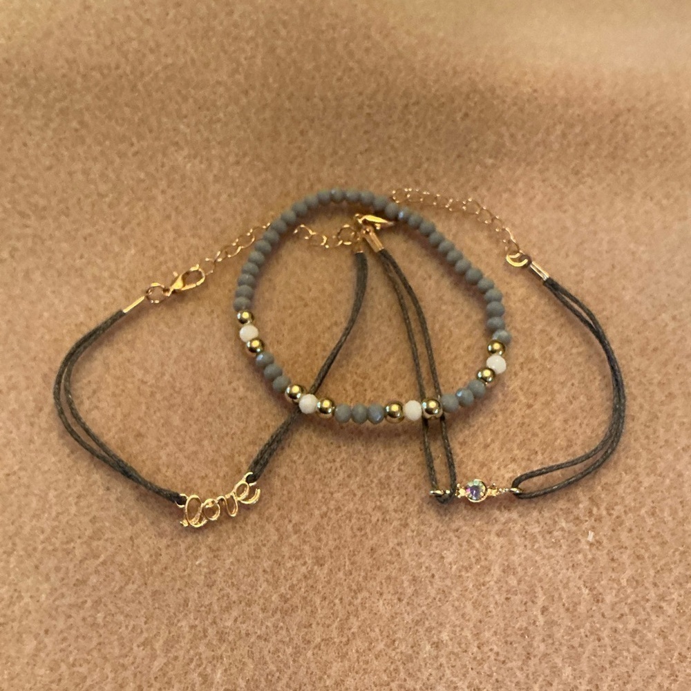 Elegant Gold and Gray Beaded Bracelet Set